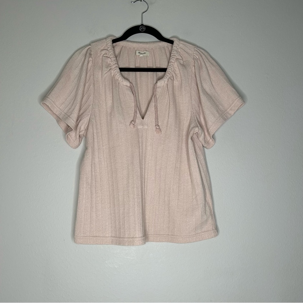 Madewell Pointelle Tie Neck Tunic Top Pink Size S
